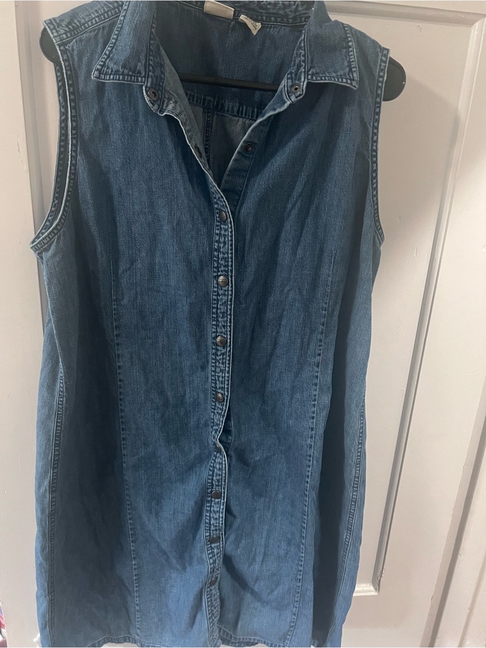 LL Bean Sleeveless Button-Front Denim Shirt Dress - Blue